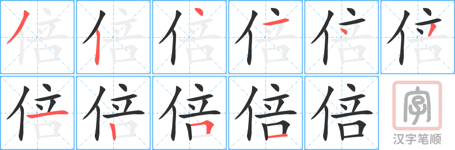 《倍》的笔顺分步演示（一笔一画写字）