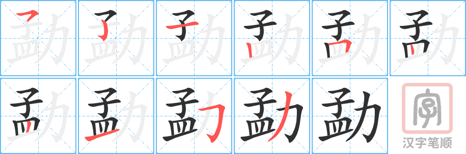 《勐》的笔顺分步演示（一笔一画写字）
