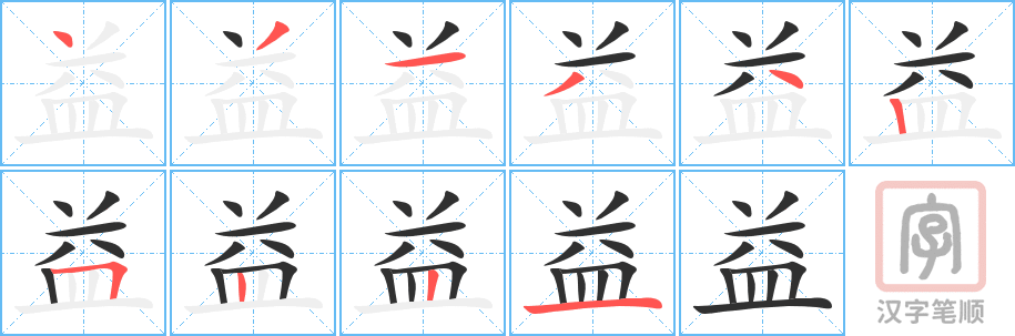 《益》的笔顺分步演示（一笔一画写字）