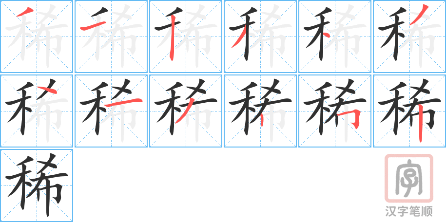 《稀》的笔顺分步演示（一笔一画写字）