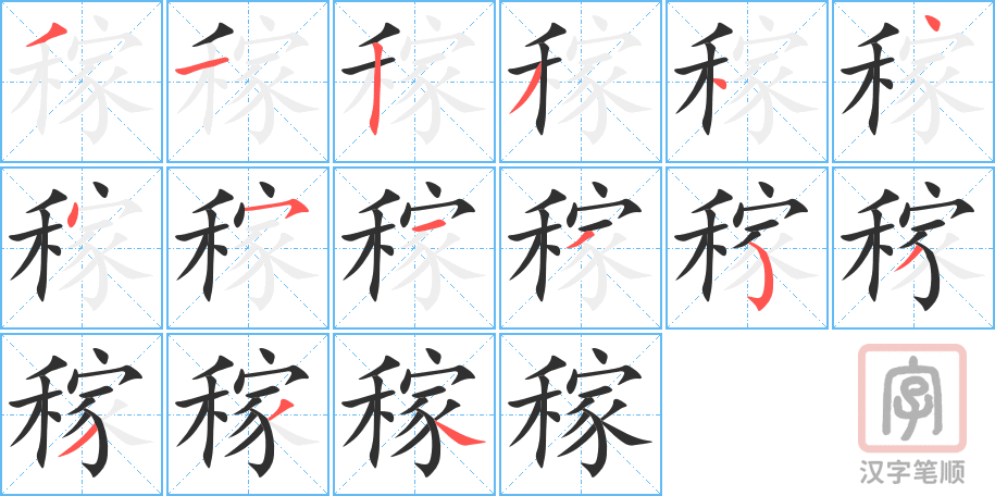 《稼》的笔顺分步演示（一笔一画写字）