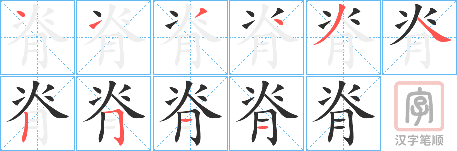 《脊》的笔顺分步演示（一笔一画写字）