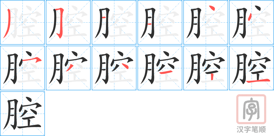 《腔》的笔顺分步演示（一笔一画写字）