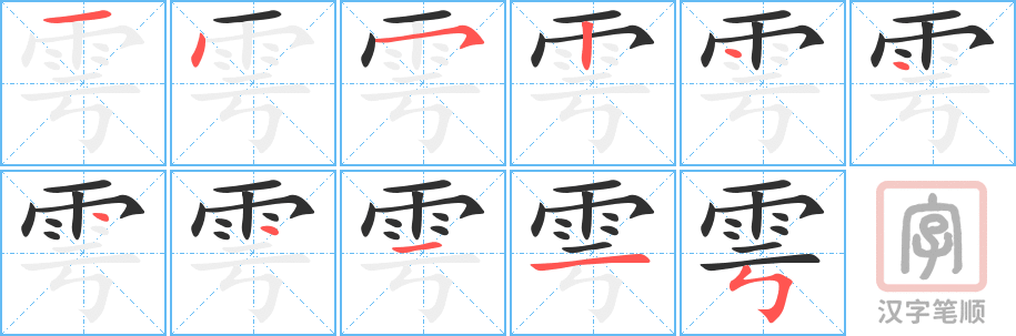 《雩》的笔顺分步演示（一笔一画写字）