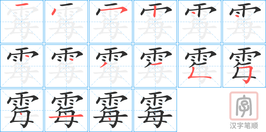 《霉》的笔顺分步演示（一笔一画写字）