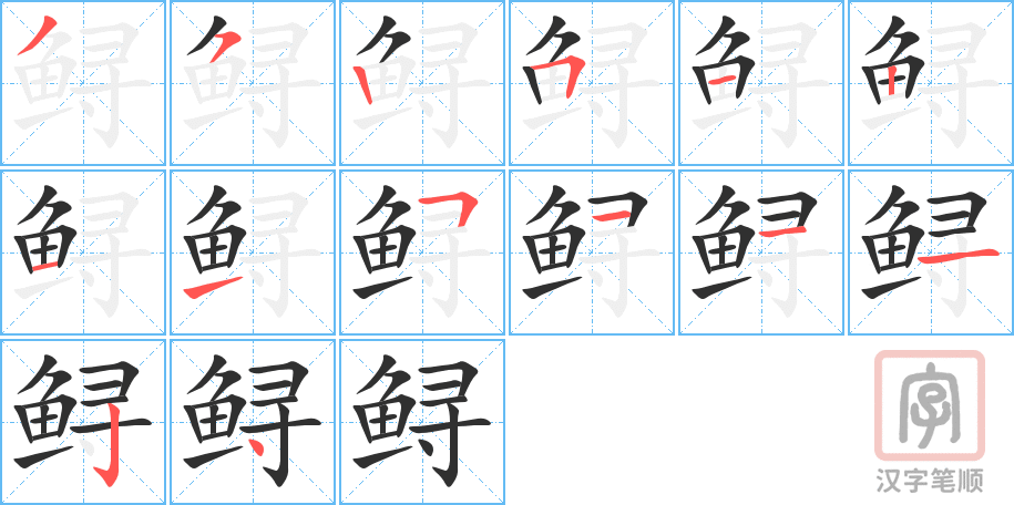 《鲟》的笔顺分步演示（一笔一画写字）